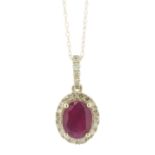 14ct Yellow Gold Oval Ruby and Diamond Pendant and Chain (R1.62) 0.26 Carats