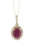 14ct Yellow Gold Oval Ruby and Diamond Pendant and Chain (R1.62) 0.26 Carats