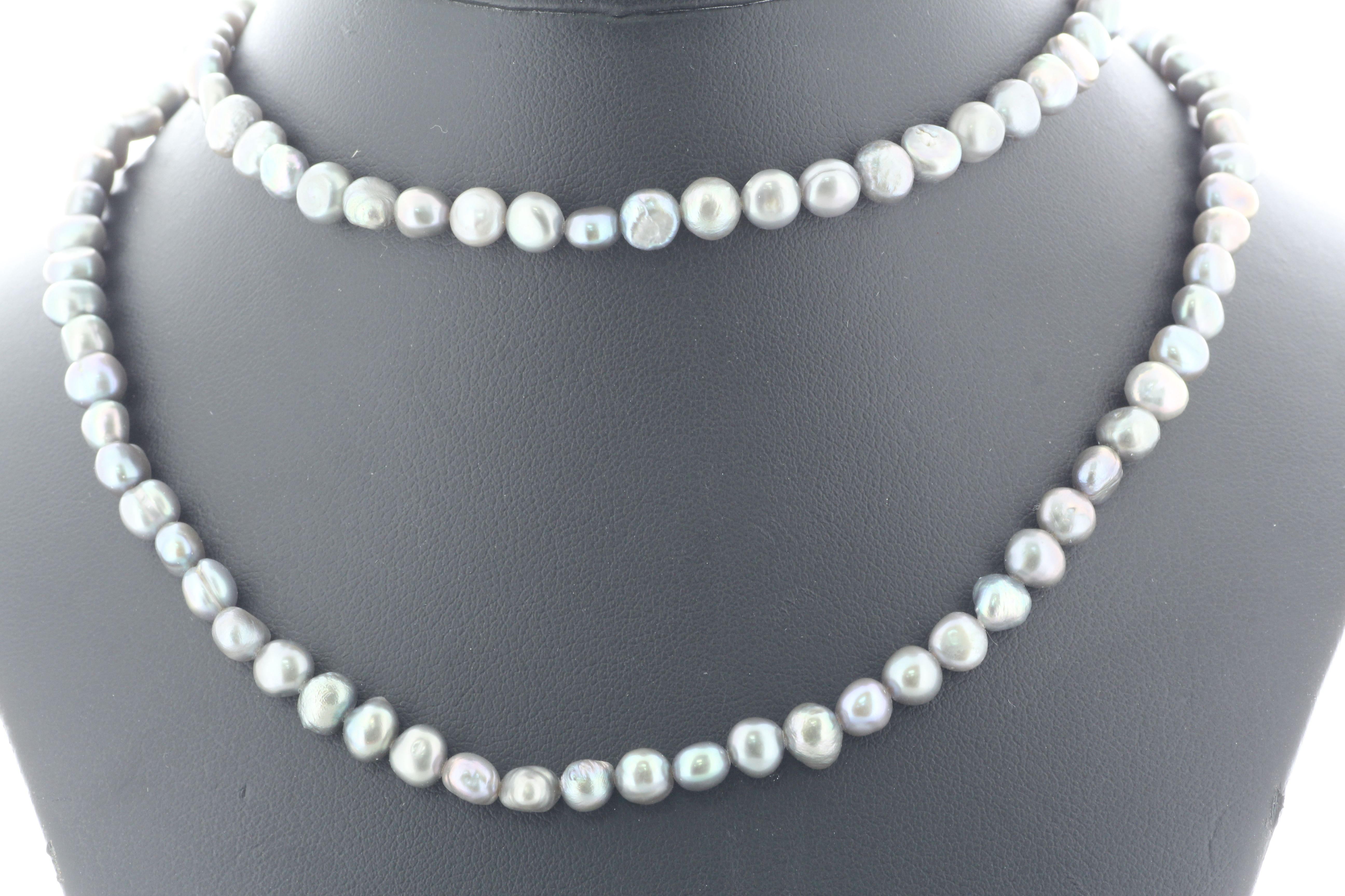 64 Inch Baroque Shaped Grey 5.0 - 6.0mm Pearl Necklace - Image 3 of 4