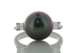 18ct White Gold South Sea Pearl and Baguette Cut Diamond Ring (PL11) 0.41 Carats