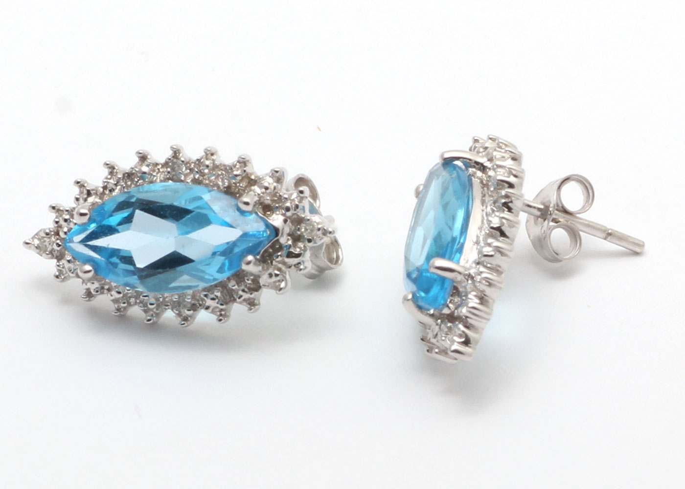 9ct White Gold Diamond and Blue Topaz Earring (BT3.73) 0.02 Carats - Bild 2 aus 6