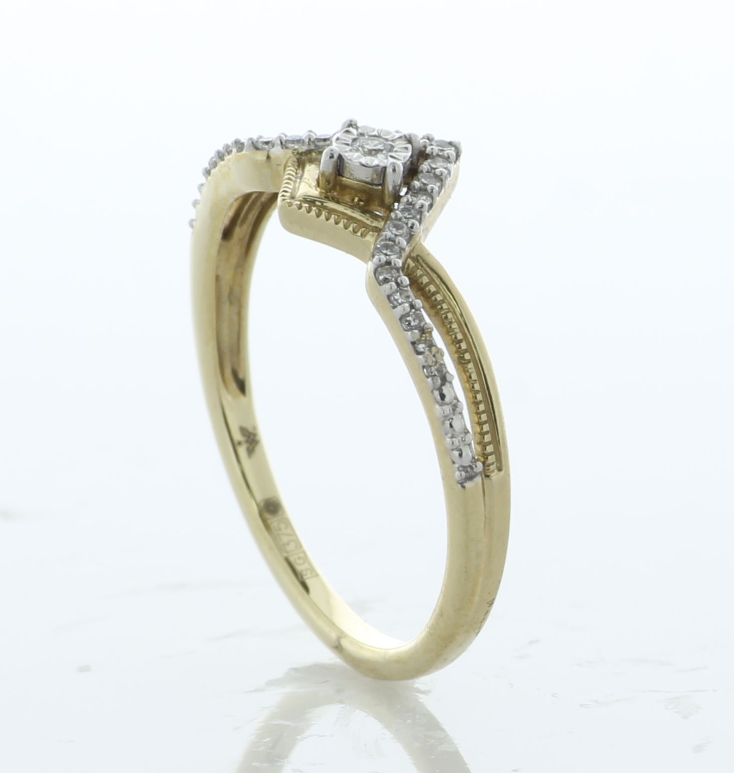 10ct Yellow Gold Crossover Wishbone Style Diamond Ring 0.10 Carats