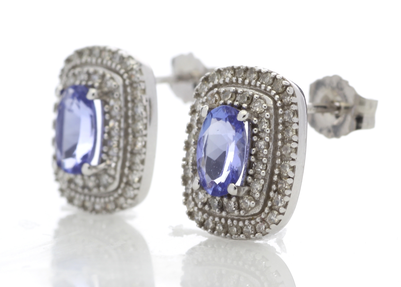 9ct White Gold Diamond and Tanzanite Halo Earrings - Bild 2 aus 5