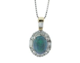 18ct White and Yellow Gold Oval Cluster Diamond and Opal Pendant (O1.30) 0.54 Carats