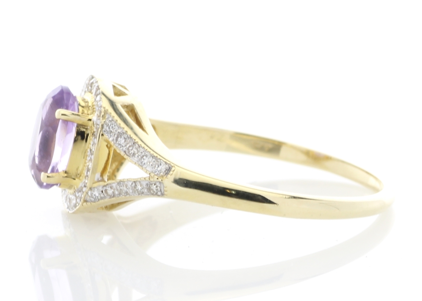 9ct Yellow Gold Amethyst and Diamond Halo Set Ring - Bild 3 aus 5