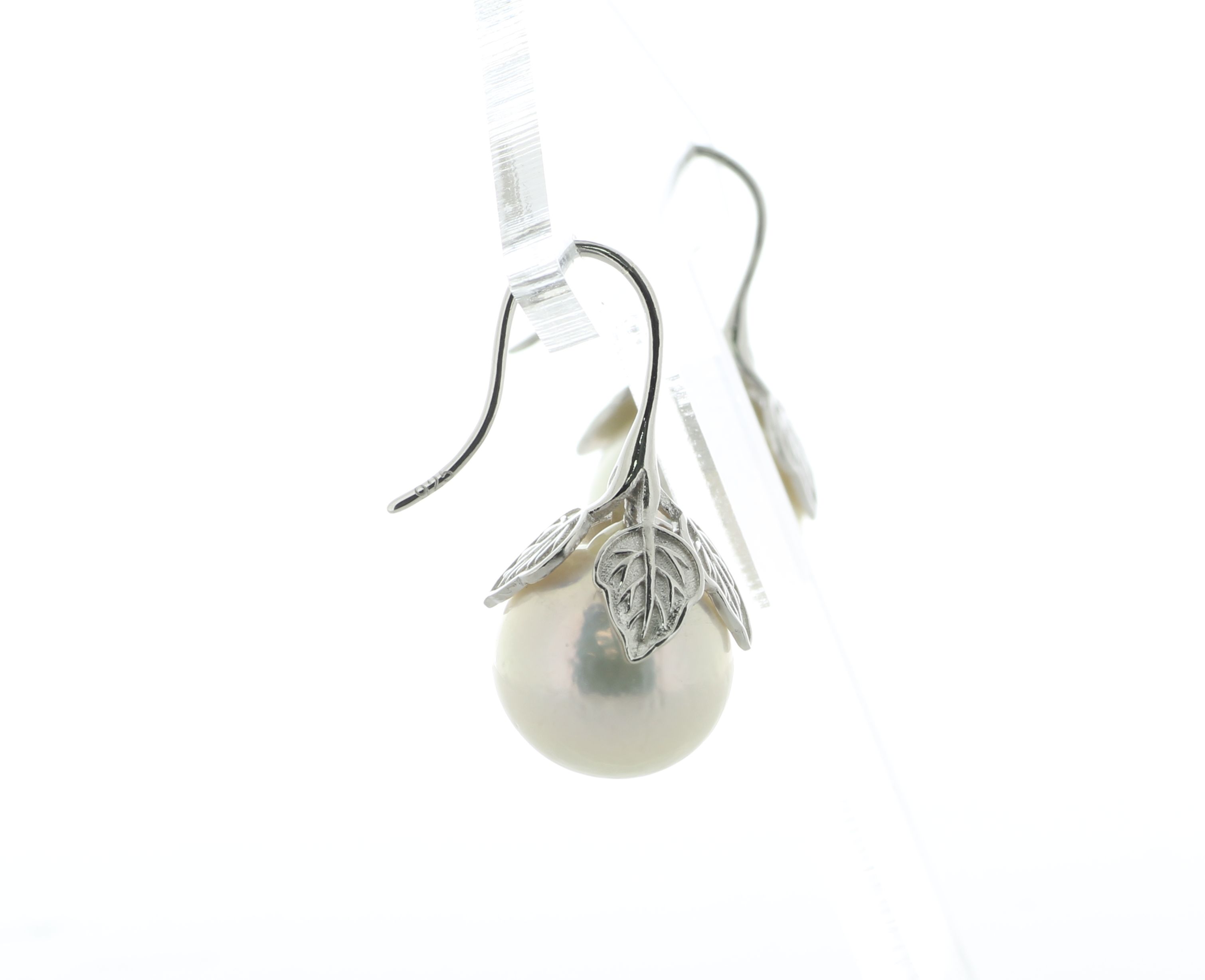 12.0mm Round Ming Pearl Drop Silver Earrings - Image 3 of 4