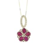 14ct Yellow Gold Flower Cluster Diamond and Ruby Pendant and 18" Chain (R1.45) 0.12 Carats