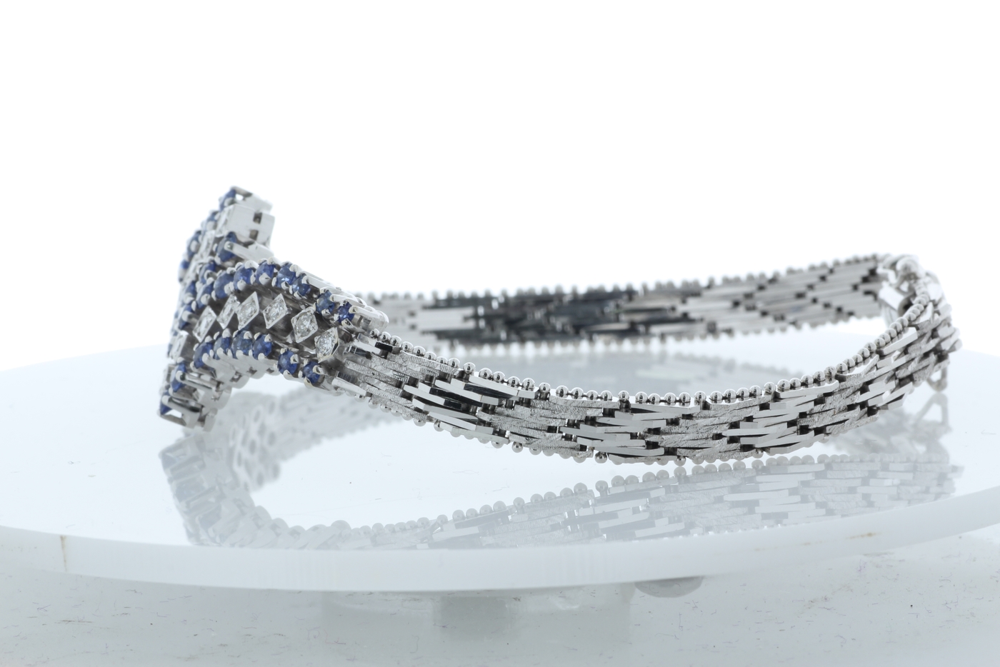 18ct White Gold Diamond and Cornflour Blue Sapphire Bracelet - Bild 2 aus 5