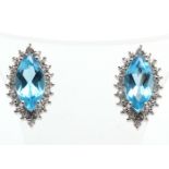 9ct White Gold Diamond and Blue Topaz Earring (BT3.73) 0.02 Carats