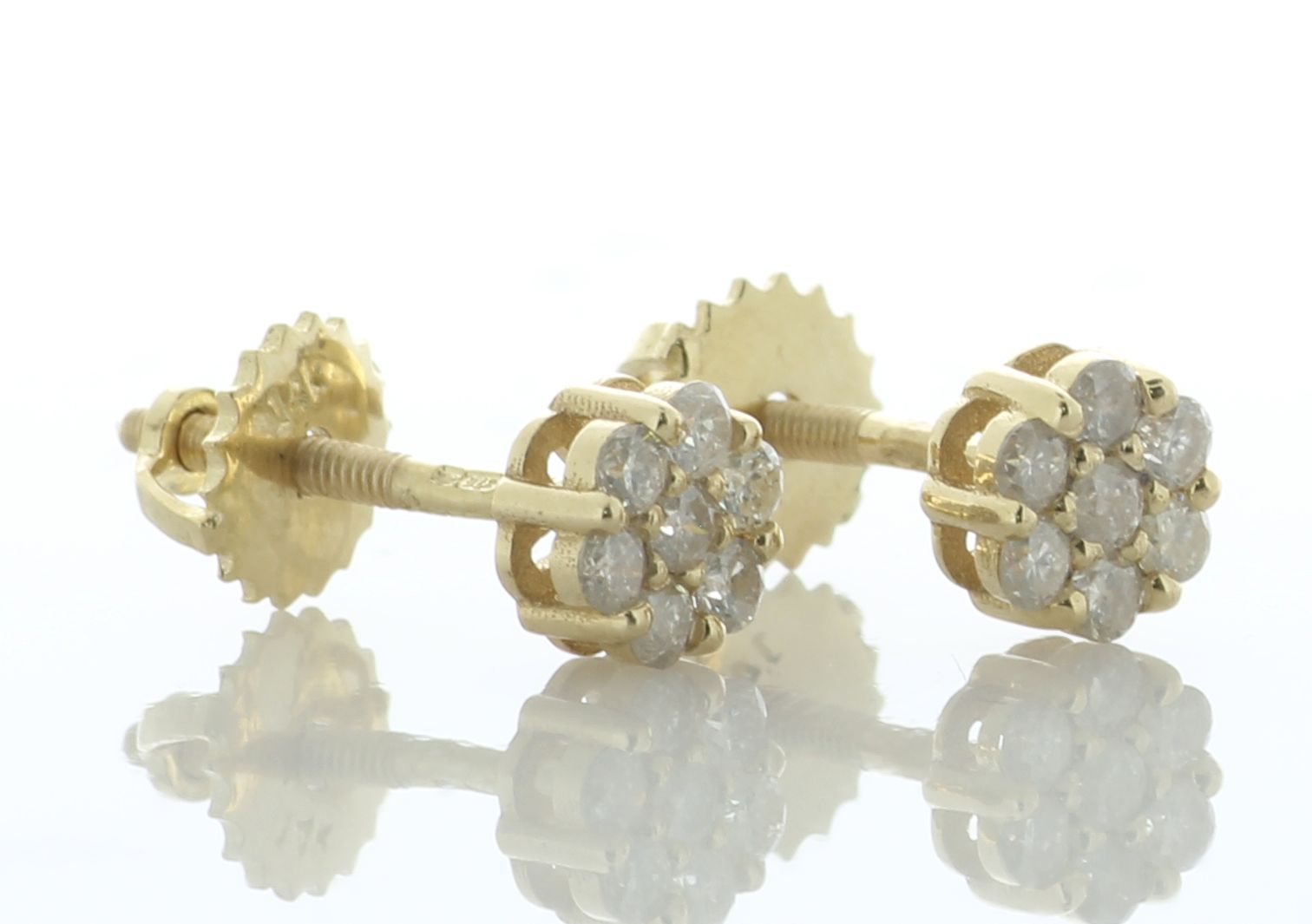 14ct Yellow Gold Round Cluster Diamond Stud Earring 0.36 Carats - Bild 3 aus 5