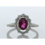 Platinum Cluster Diamond and Oval Ruby Ring (R1.03) 0.35 Carats