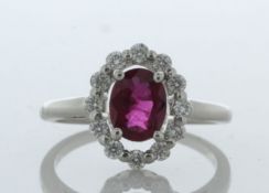 Platinum Cluster Diamond and Oval Ruby Ring (R1.03) 0.35 Carats