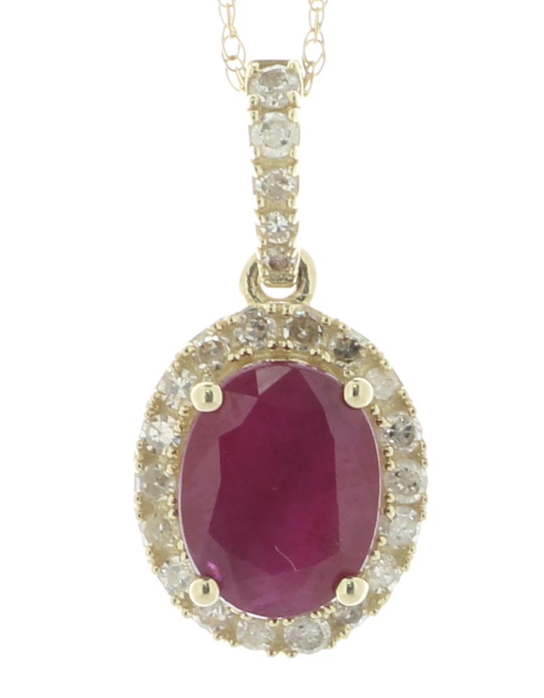 14ct Yellow Gold Oval Ruby and Diamond Pendant and Chain (R1.62) 0.26 Carats - Bild 2 aus 4