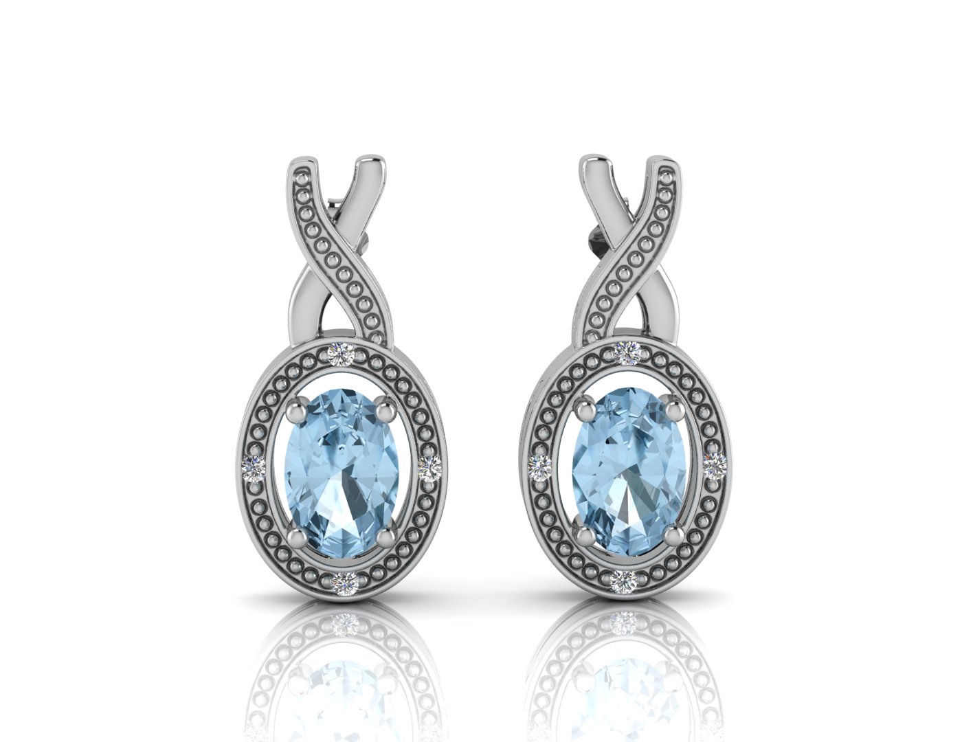 9ct White Gold Diamond and Blue Topaz Earrings - Bild 3 aus 4