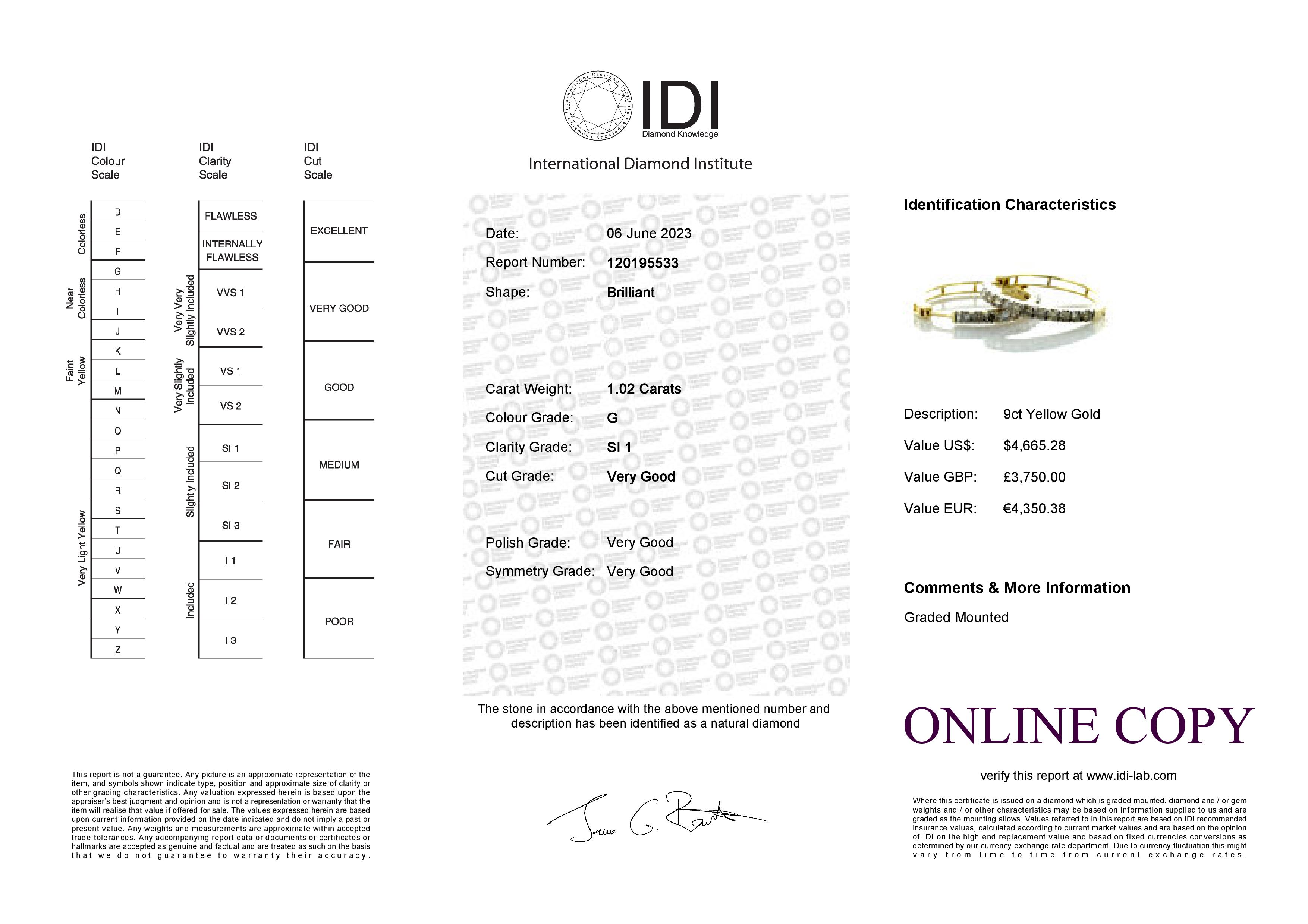 10ct Yellow Gold Claw Set Semi Eternity Diamond Hoop Earring 1.02 Carats - Bild 6 aus 6