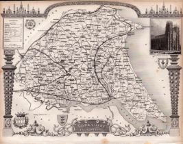 Yorkshire East Riding Steel Engraved Victorian Antique Thomas Moule Map.