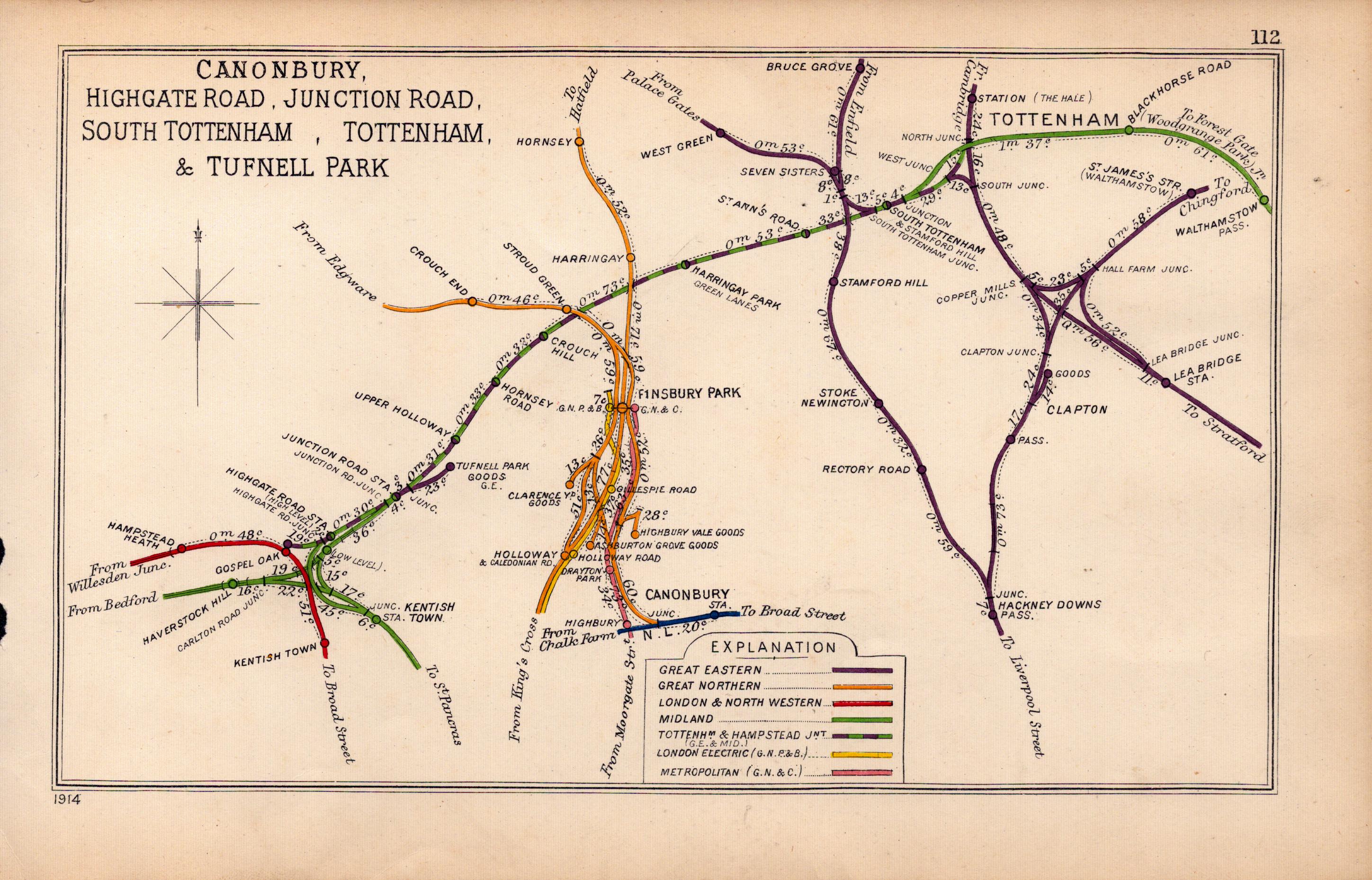 Kentish Town Finsbury Park London Antique Railway Junction Diagram-112.
