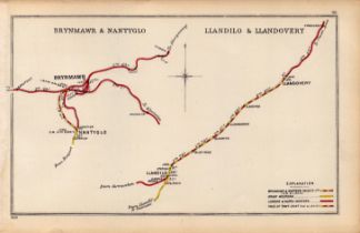 Brynmawr, & Llandovery Wales Antique Railway Junction Map-99.