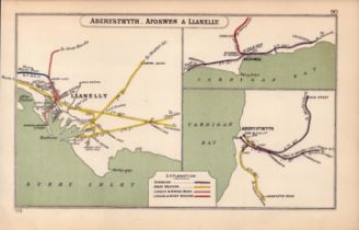 Aberystwyth Afonwen Llanelly Wales Antique Railway Diagram 90.