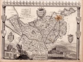 County Cheshire Steel Engraved Victorian Antique Thomas Moule Map.