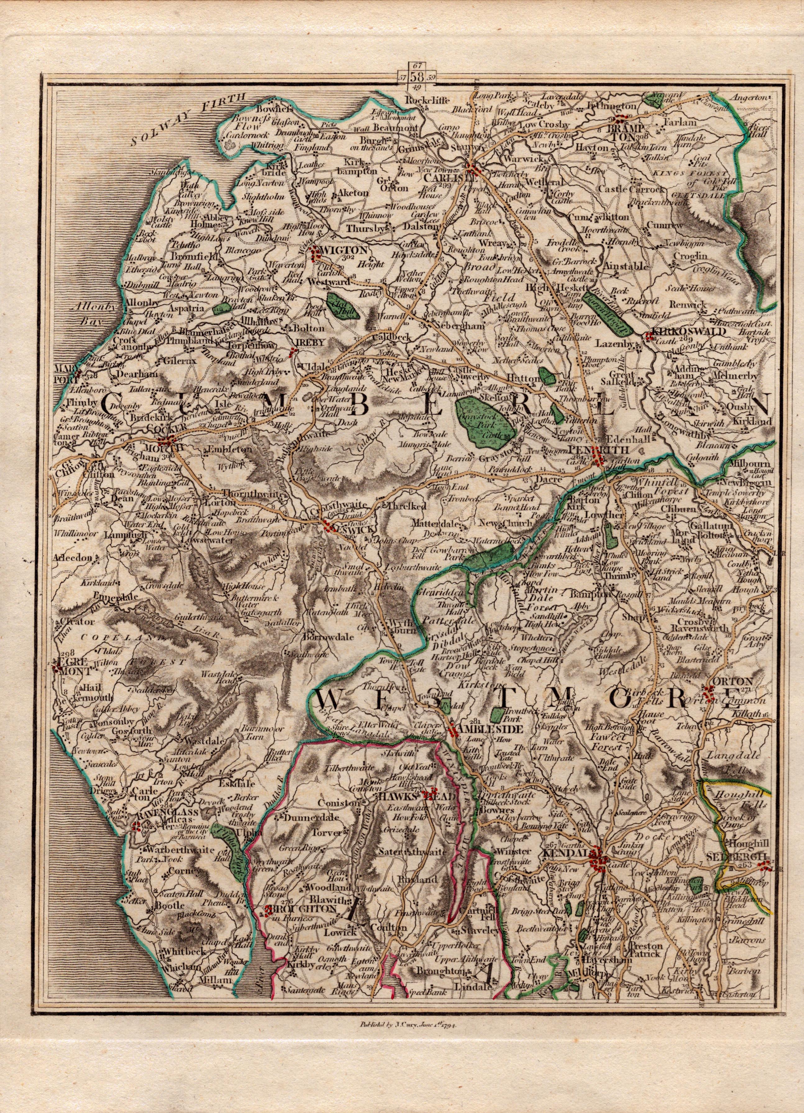 Lake District Kendal Cumbria John Cary's Antique King George III 1794 Map-58.