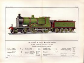 London & South Western Railway Steam Engine Antique Book Plate.