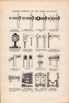 Common Objects of Steam Engine & Home Railways Antique Book Plate.