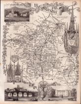Worcestershire Steel Engraved Victorian Antique Thomas Moule Map.