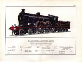 Lancashire & Yorkshire Railway Steam Train Coloured Antique Book Plate.