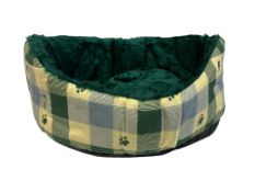 Green Chequered Oval Pet Bed