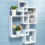 White Gatton Design Wall Mounted Floating Shelves, Interlocking Four Cube Design