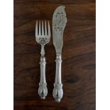 c 1900 Antique Fish Silver Plate Fish Servers and 6 Fish Forks