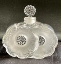 Vintage Lalique Frosted Crystal Deux Fleurs Perfume Bottle With Stopper