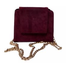 Jacques Vert Suede/Leather Plum Purple Gold Chain Handbag In Box