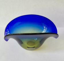 Vintage Murano Unusual Blue Glass Biomorphic Clam Bowl/Vase