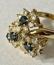 14ct Yellow Gold 4 Piece Sapphire & Diamond Ring Cluster Design With Valuation