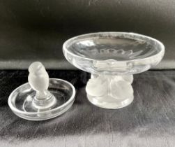 Stunning Lalique Glass Owl Dish & Lalique Glass Nogent Compote