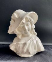 Antique Art Deco Signed Carved Bust of A Maiden