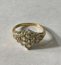 14ct Yellow Gold Lozenge Shaped Diamond Cluster Ring With Valuation