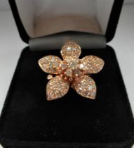 18ct Rose Gold 5 Leaf Petal Flower Design Diamond Ring With Valuation