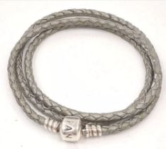 Pandora Grey Leather Wraparound Bracelet/Necklace