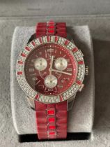 Christian Dior Red Sapphire Christal Chronograph Watch With Box & Papers