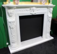 Carved Fire Surround with Caryatid Figures White Marble