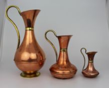 Set of 3 Graduated Vintage Copper Ewers