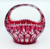 English Vintage Ruby Overlay Crystal Basket