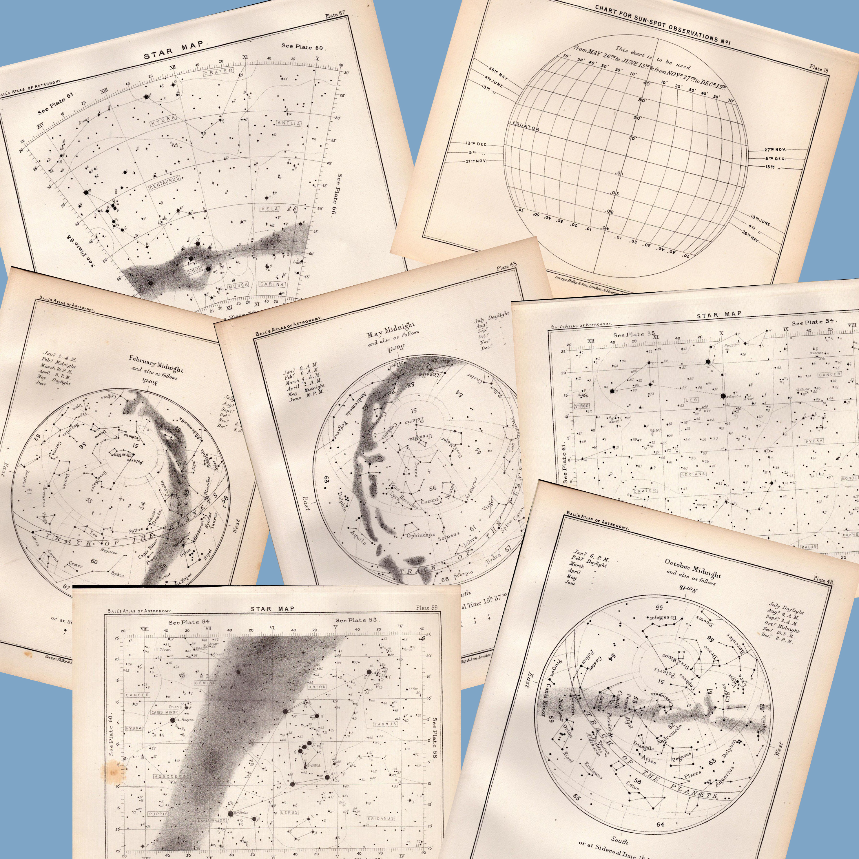 Antique Job Lot 40 Robert Stawell Balls 1892 Atlas of Astronomy Rare Lithographs. - Image 3 of 4