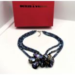 Butler & Wilson Blue Flower Necklace With Gift Box