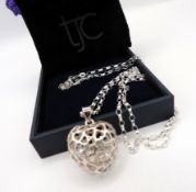 Sterling Silver Filigree Heart Pendant Necklace New With Gift Pouch