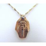 Vintage Gold On Silver Egyptian Pharaoh Pendant Necklace