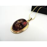 Large Artisan 14k Gold Baltic Amber Pendant Necklace Gdansk Poland c.1996